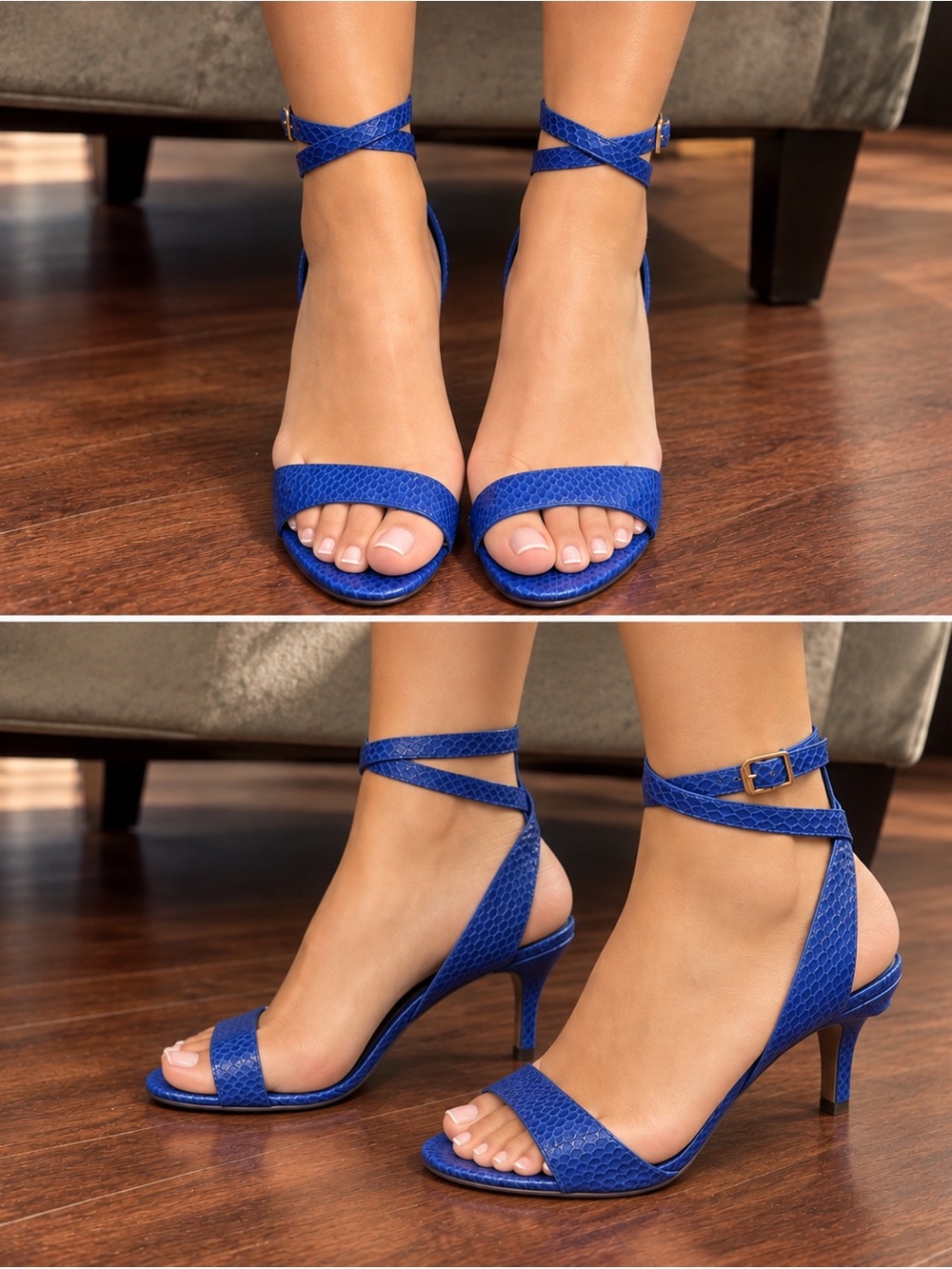 Kenneth Cole Blue Snake-Embossed Ankle Wrap Sandals